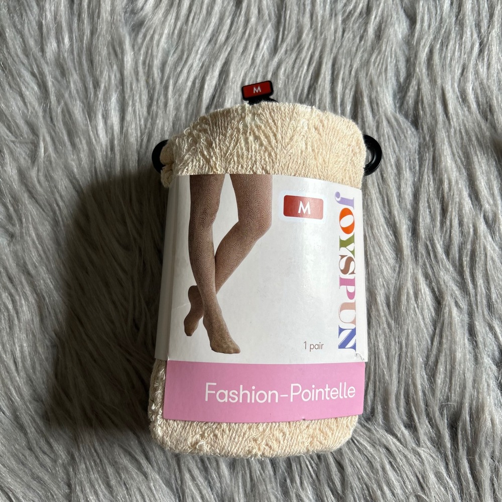 Joyspun Pointelle Crochet Tights Women's Size Medium Beige